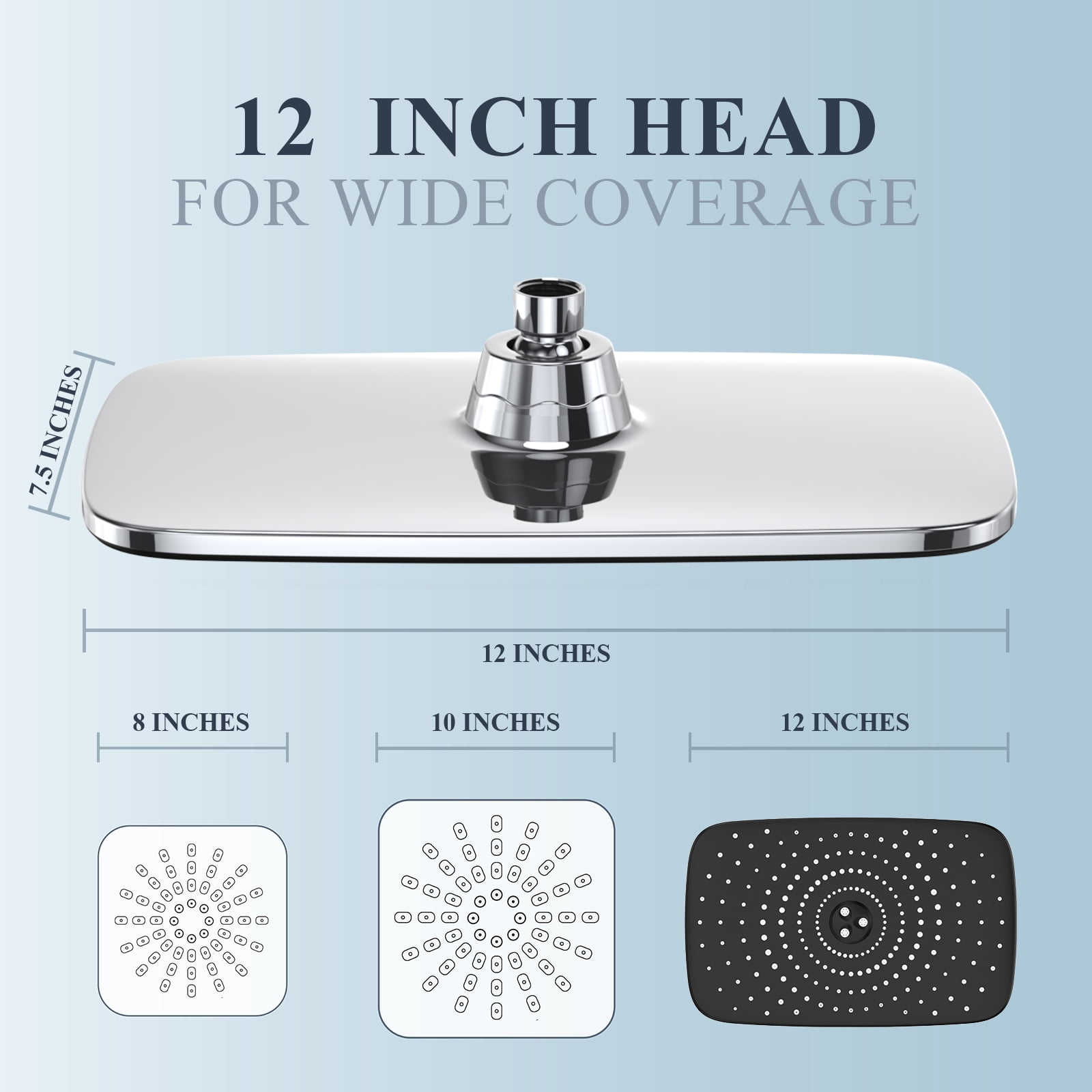Ophanie 12 Inch High Pressure Rain Shower Head Combo with Adjustable Extension Arm - Wide Rainfall & 5 Spray Handheld Showerhead - Dual Anti-Clog Nozzles for Ultimate Shower Experience, Silver Chrome