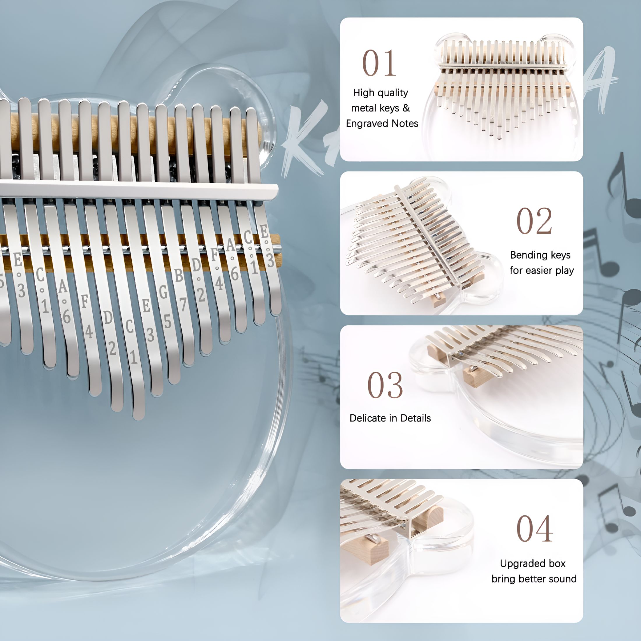 QAYOZ Thumb Piano 17 Keys Mbira Finger Piano Musical Instruments Birthday Gift for Kids, Adults, Beginners, Professionals, Crystal