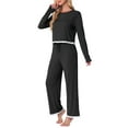 thumbnail image 4 of INSPIRE CHIC Women's Pajama Sets Long Sleeve Crewneck Elastic Waistband Lounge Sets with Pockets L Black, 4 of 6