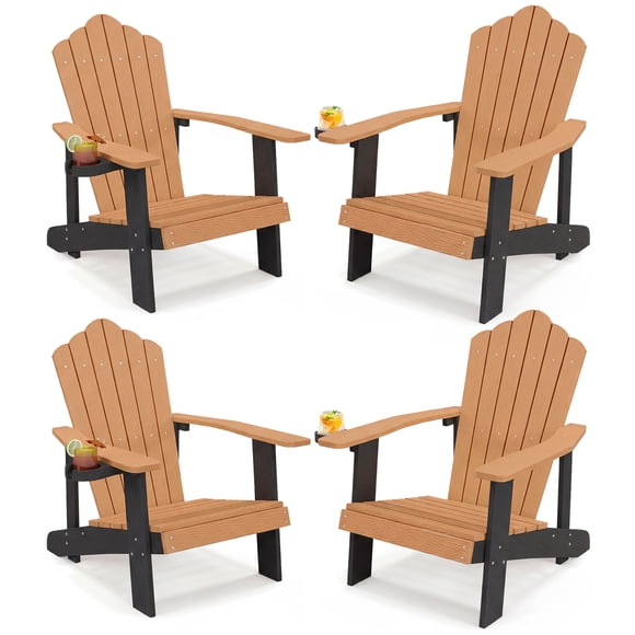 Gymax 4Pcs Oversized Adirondack Chair Lounge Adirondack Chair w/Adjustable Cup Holder Natural