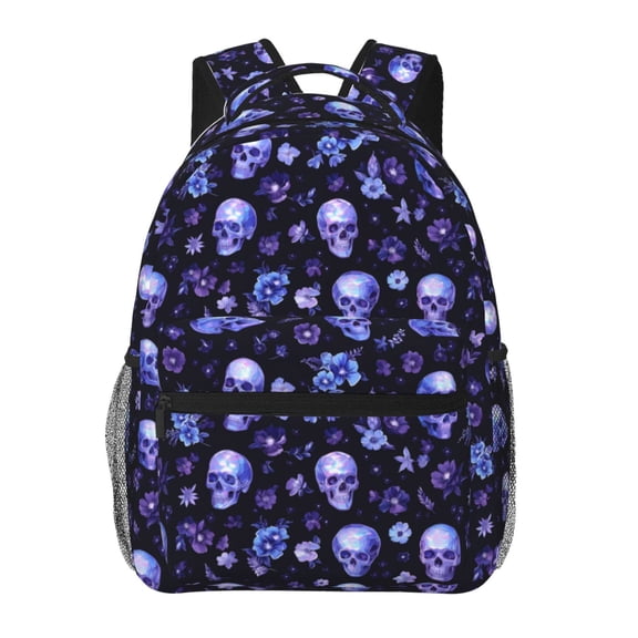 Rateoe Skull flower leaf purple Pattern Casual Backpack for School, Work, Travel – Adjustable Straps, Multiple Compartments – Ergonomic Design, Fits Laptops and Tablets