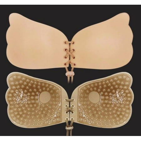 Sexy Bra For Women Pack of 2 Tan (D-CUP) Sexy Strapless Self Adhesive Sticky Bra Push Up Invisible Silicone Bras for Women with Drawstring Great for Events Weddings - 2X Strapless Sticky Bras AmazingForLess ()