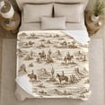 thumbnail image 5 of Rustic Western Desert Sketch Cowboys Horses Artistic, Rustic Farmhouse Horse Scene, Warm Flannel Blanket for Ranch House and Living Room, Horse Lovers Housewarming Gift, Rustic Home Decor, 5 of 9