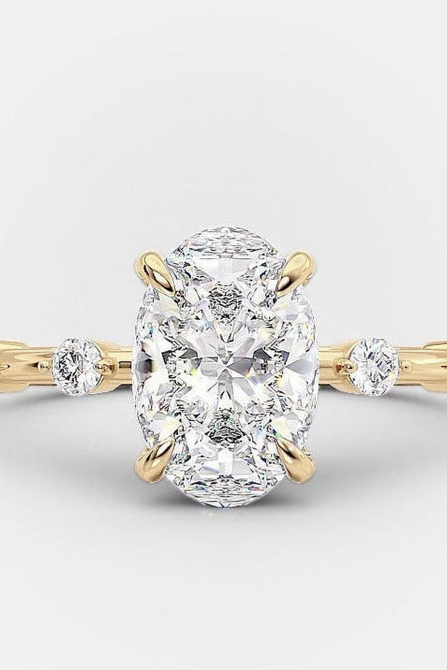 Solitaire Brilliance 2.00CT Elongated Oval Moissanite Pave Engagement Ring for Women 10k Yellow Gold Ring Size 7.5