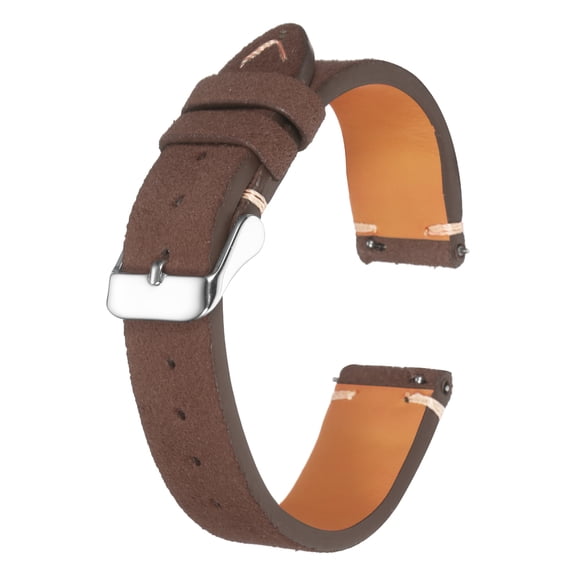 Uxcell Leather Watch Band 18mm Width Watch Strap Top-Grain Suede Cowhide Wrist Bands Replacement with Stainless Steel Buckle for Men Women, Dark Brown
