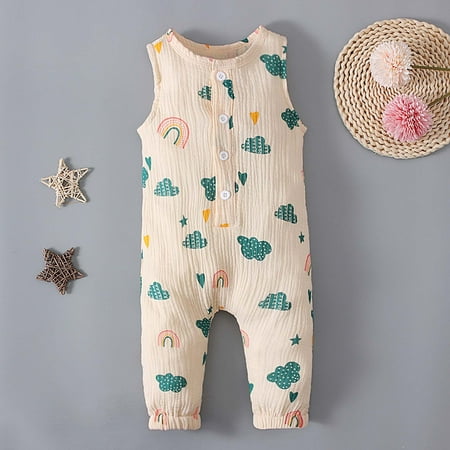 

KONBECA Baby Boys Girls Rompers Infants Pure Cotton Coverall Toddler Baby Girls Boys Bodysuit Sleeveless Letter Print Jumpsuit Romper Outfits (6-48 Months)