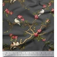 thumbnail image 1 of Soimoi Gray Georgette Viscose Fabric Floral & Franklin Gull Bird Decor Fabric Printed Yard 42 Inch Wide, 1 of 3