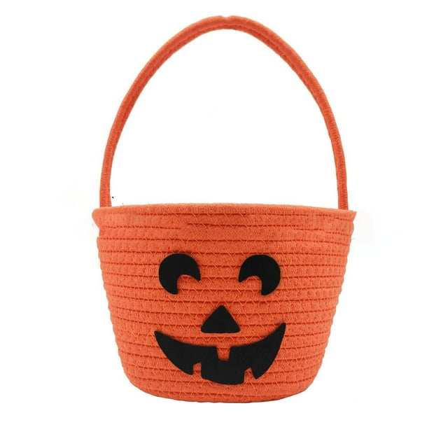 Halloween Candy Basket Cotton Rope Treat Bucket Pumpkin Shape Lantern Bag For Kids Gift Collection Party Favors Decorative Storage 18X15 Inch 300G