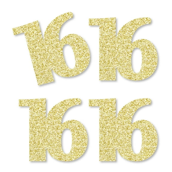 Big Dot of Happiness Gold Glitter 16 - No-Mess Real Gold Glitter Cut-Out Numbers - 16th Birthday Party Confetti - Set of 24