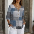 thumbnail image 2 of OIOLOYJM Womens Blouses 2026 Casual Geometric Print 3/4 Sleeve Button Shirts Spring Basic V Neck Clothing Elegant Loungewear Dark Blue XL, 2 of 7