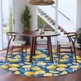thumbnail image 3 of Yellow Lemon Blue Floral Round Area Rug 8Ft Washable Large Circle Rugs for Living Room Dorm, Summer Botanical Navy Blue Non-Slip Carpet Floor Mats Indoor Outdoor Carpet Runner Aesthetic Home Decor, 3 of 8