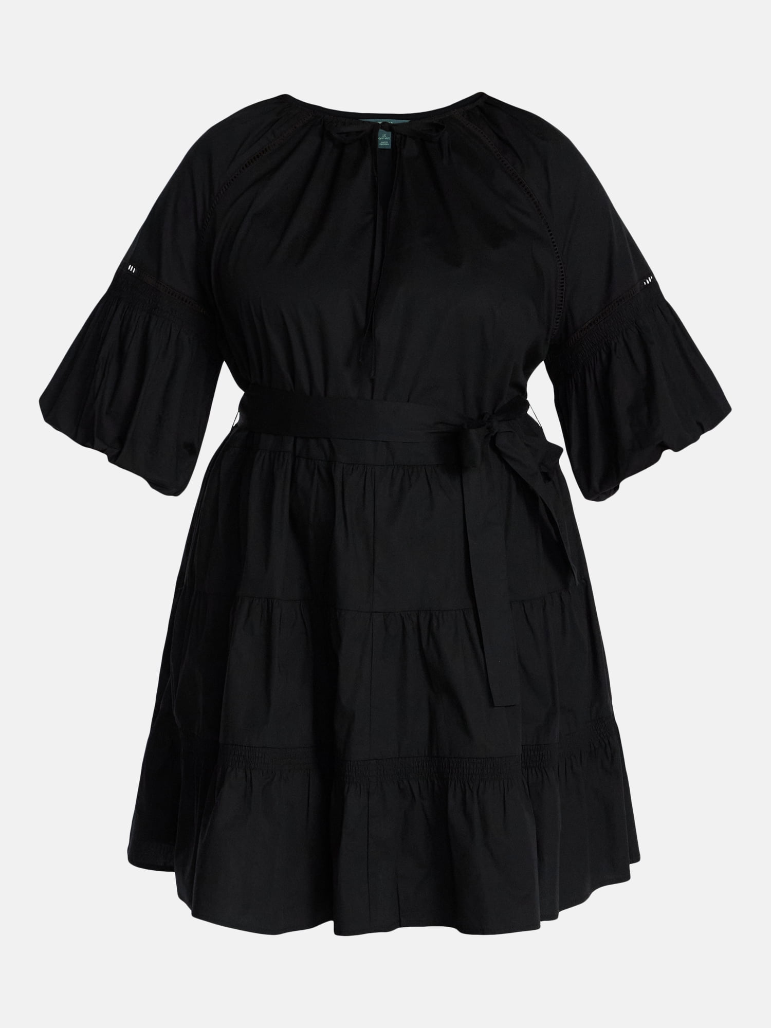 Terra & Sky Women’s Plus Tiered Mini Dress with Elbow Length Sleeves, Sizes 0X-5X