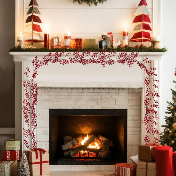 JLFNYA Christmas Garland, 6.5 Ft Christmas Norfolk Garland, Artificial Christmas Red Fruit Berry Rattan, Christmas Garland for Holiday Window Fireplace Indoor Outdoor Decor, Gifts for Women