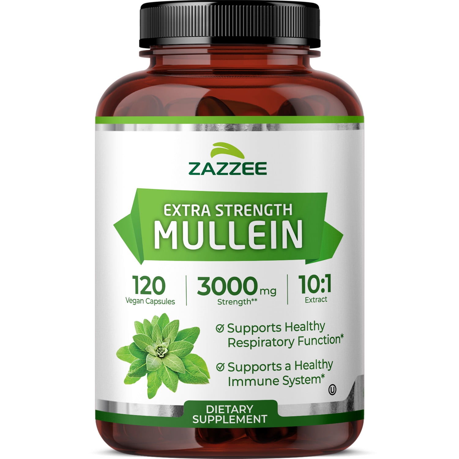 Zazzee Extra Strength Mullein 10:1 Extract – 3000 mg Strength – 120 Vegan Capsules – Supports Respiratory Health – 4-Month Supply – 100% Pure Leaf, All-Natural, Non-GMO, Kosher, Made in USA