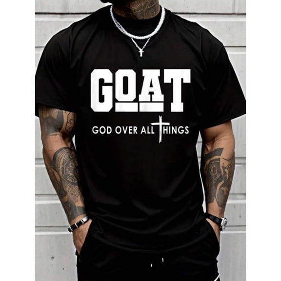 Men's 100% Cotton T-Shirt 180gsm - God Over All Things Funny Jesus Christian Printed T-Shirt, Black Comfortable Breathable Soft Tee, Valentine's Gift for Men