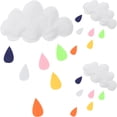 thumbnail image 1 of 3 piezas de nubes 3D con gotas de lluvia de colores para colgar en la pared, de fieltro, para guardería., 1 of 6