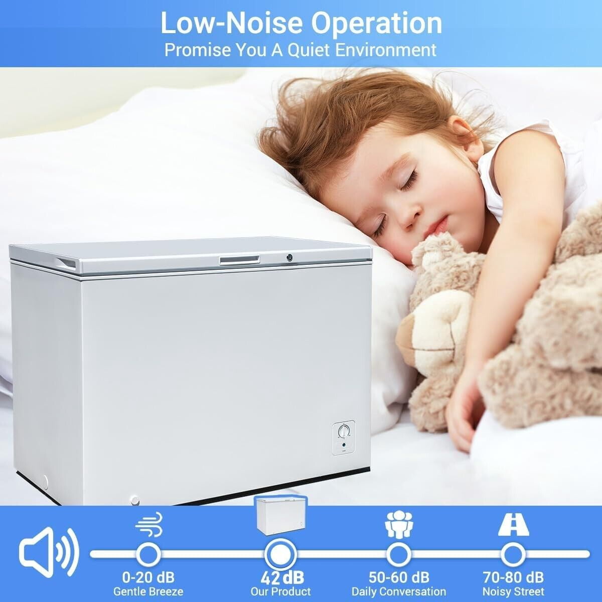 Smad Chest Freezer 10.5 Cu ft Large Deep Freezer Adjustable Thermostat Low Noise
