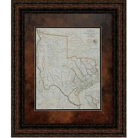 Survey Map of Texas | Framed Historic Texas Map in Double Mat | 19L X 16W" Inches