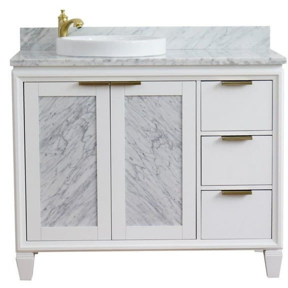 Trento Solid Wood Vanity with Left Round Sink in White/White Carrara