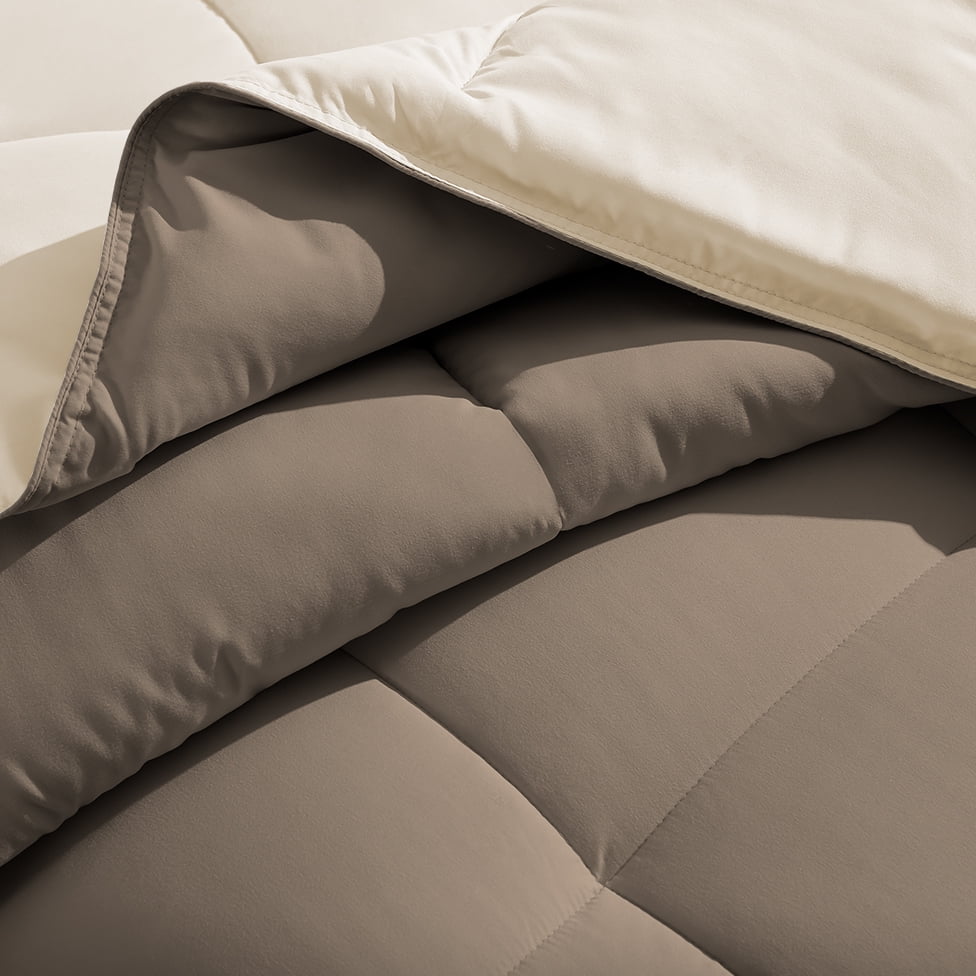 Bare Home Microfiber 5-Piece Sand/Taupe Comforter, Sand Sheet Set Reversible Bed in a Bag, Queen