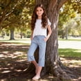 thumbnail image 4 of KyCheLot Girls Summer Pants Cotton Linen Capris Comfy Lounge Drawstring Waist Crop Pants with Pockets 4-14Years, 4 of 7