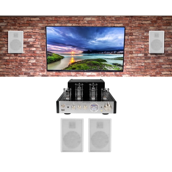 Rockville BluTube Tube Amplifier/Home Theater Receiver 4) Wall Speakers in White