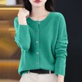 thumbnail image 2 of Women's Solid Color Button Up Sweater Pullover Top Long Sleeve Round Neck Casual Fashionable Loose Fit Warm Knit Winter Holiday Gift | CSEONE,Green XL, 2 of 9