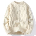 thumbnail image 3 of JTieacloth Long Sleeve Sweaters Men's Sweater Round Neck Loose Knit Sweater Lazy Thick Long Sleeved Pullover(White), 3 of 3