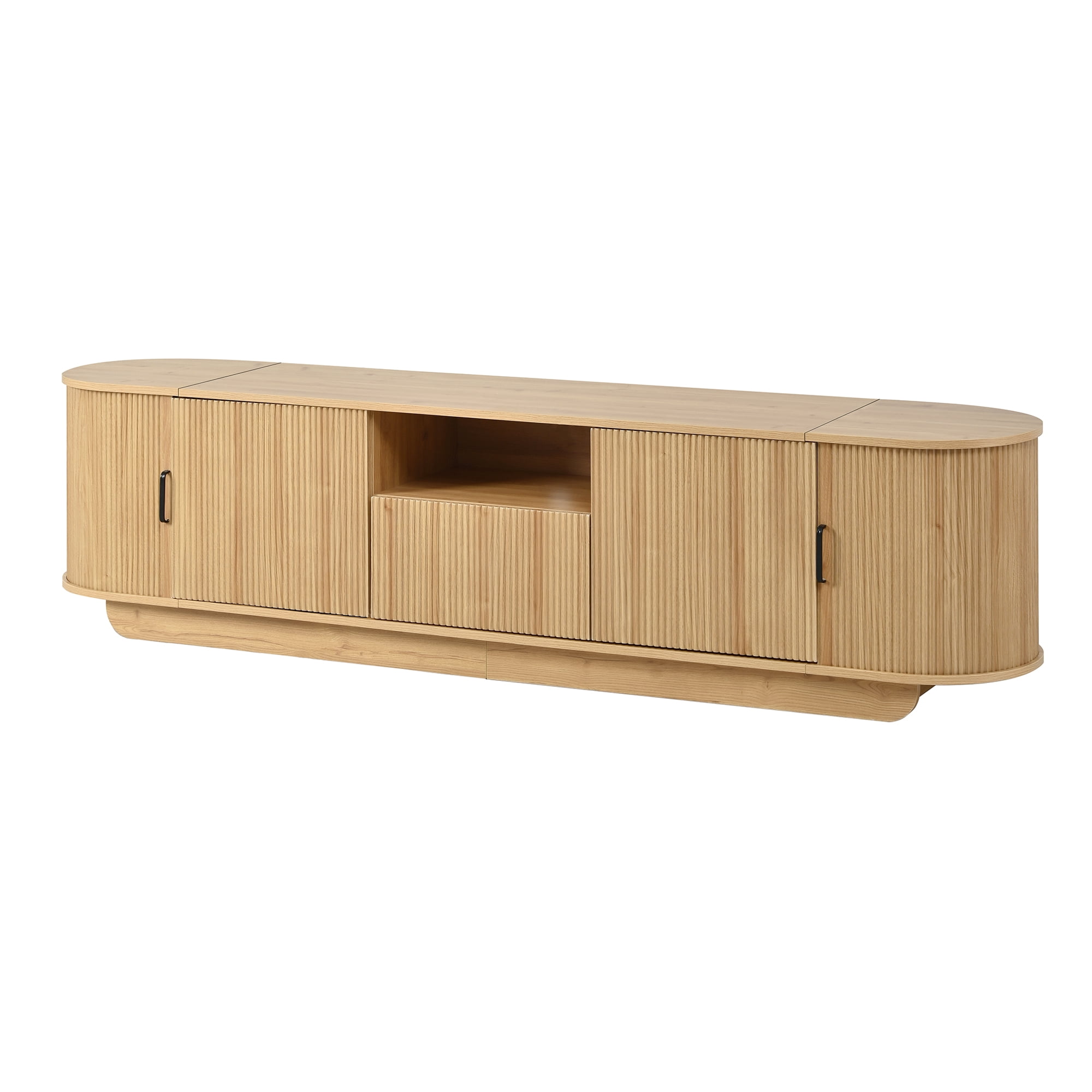 Homy Casa 70.9" TV Stand, Fluted Media Console with Sliding Doors, Natural Wood