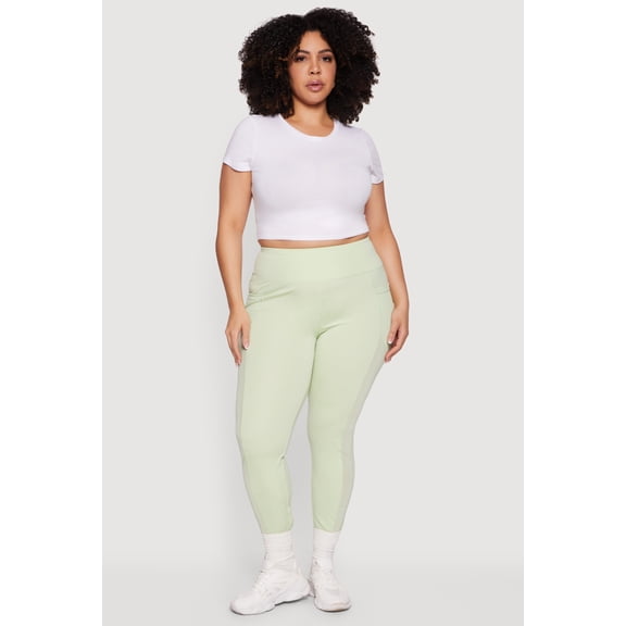 Women's Plus Size Mesh Detail Cell Phone Pocket Leggings