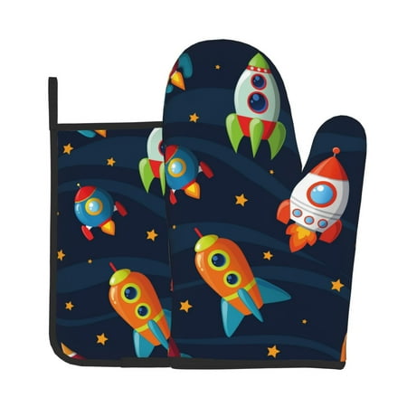 

Bingfone Spaceships and Stars Print Oven Mitts Pot Holders Set 2 PCS for Kitchen for Cooking Grilling Baking BBQ Pot Holders Cook Essentials
