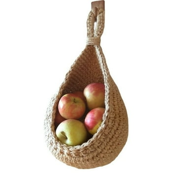 MISSMILE 1Pcs Fruit Basket, Hanging Vegetable Storage, Jute and Cotton Rope Hanging Fruit Baskets for Kitchen - Space-Saving, Handcrafted Decorative Design