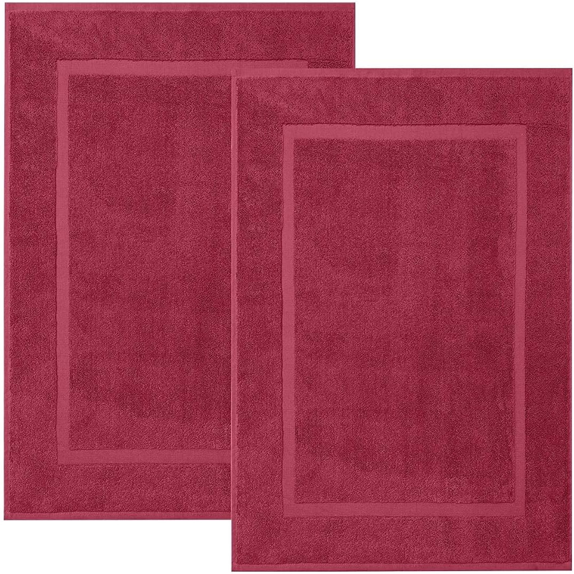 Bath Mat Floor Towel Set - Absorbent Cotton Hotel Spa Shower/Bathtub Mats [Not a Bathroom Rug] (Burgandy, 2 Pack (22"x34"))