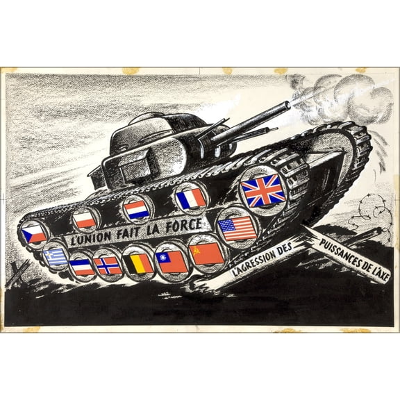 24"x36" Gallery Poster, INF3 314 Unity of Strength Tank with allied flags on track driving wheels
