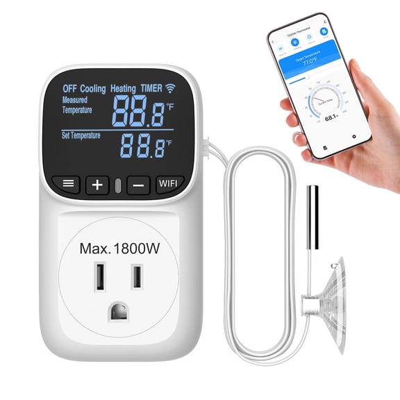 DEWENWILS Smart Wifi Temperature Controller,15A/1800W Thermostat Outlet Plug,Bluetooth App Remote Control,for Greenhouses, Incubators, Brewing, Reptiles