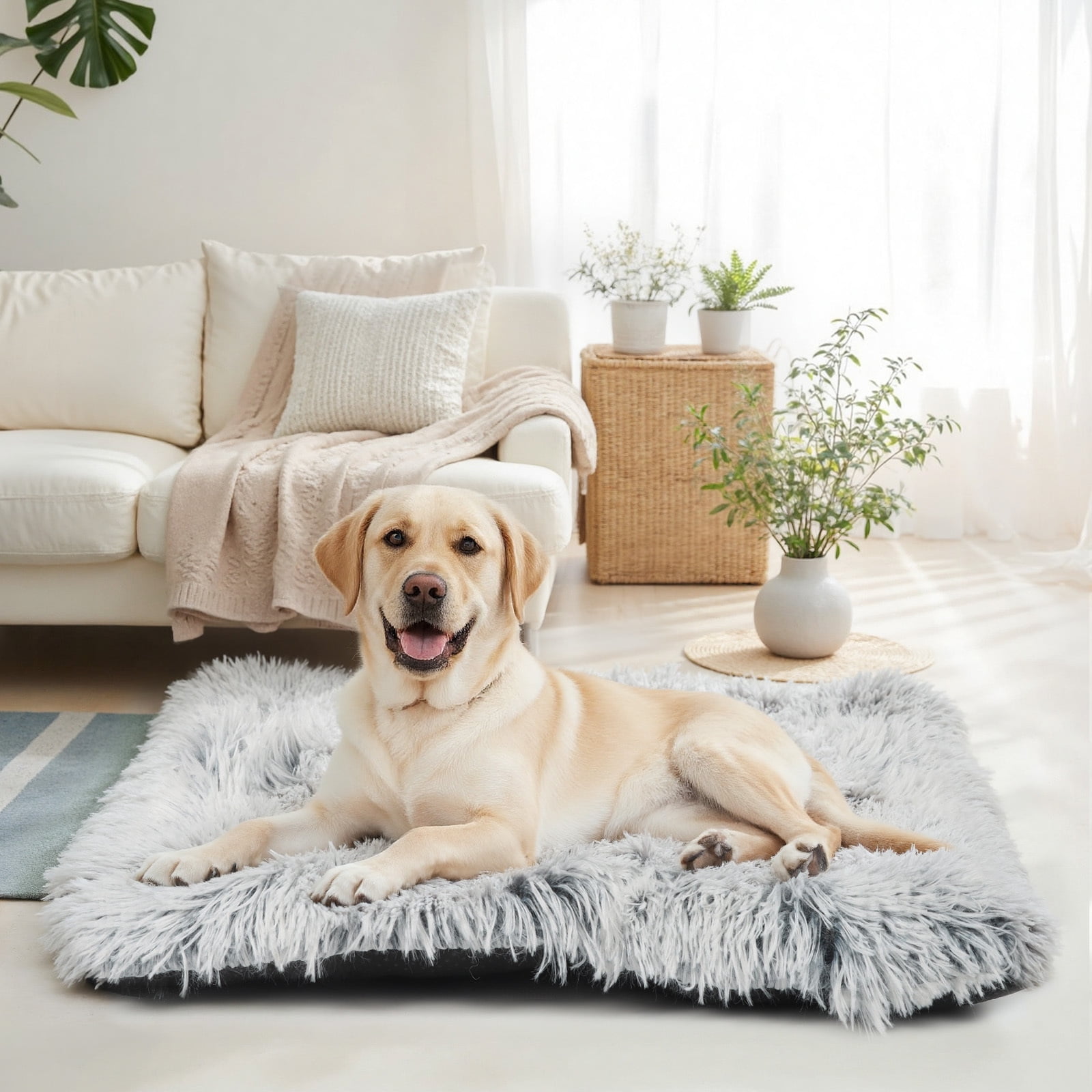 Katieovy Extra Large Dog Bed, 50 x 34 inch Fluffy Plush Dog Cage Bed, Washable Dog Mat with Non-Slip Bottom for Large Dogs,Gradient Gray