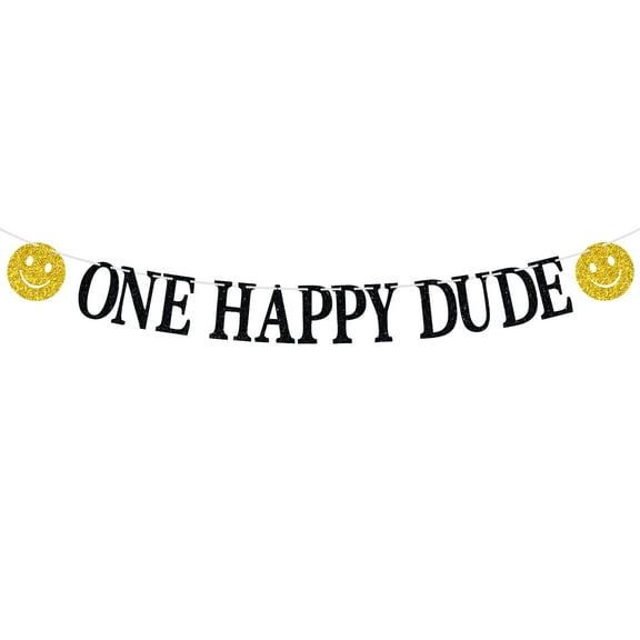 One Happy Dude Banner - Birthday Decoration for Kids, Hippie First Birth day Sign, Smiley Boy 1st Birthday Party Decoration Supplies