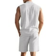 thumbnail image 5 of FRSASU Men's Cotton Linen Sets 2 Piece Outfits Button Down Tank Tops Summer Beach Casual Short Sleeve Hippie Shirts Matching Shorts Set White, 5 of 9