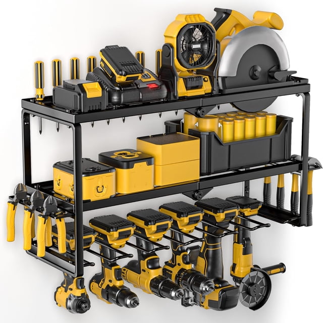 Power Tool Organizer Min Fast Assembly Slots Layer Heavy Duty Metal & Max lb load Cordless Power Dill Holder in Garage/Workshop/Pegboard/Shed