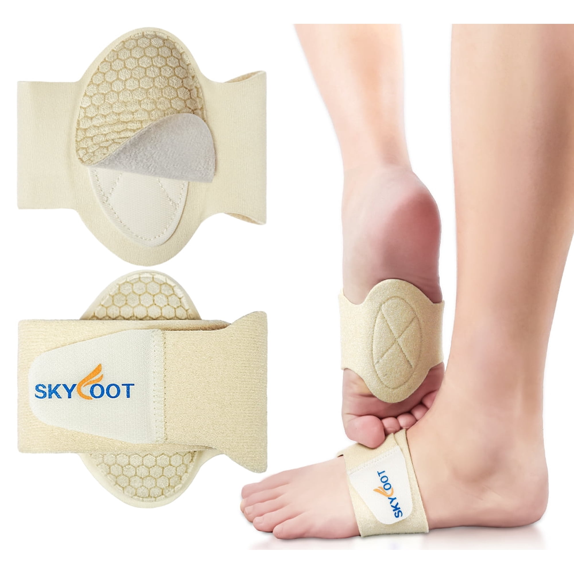 Skyfoot Arch Support Compression Sleeves for Flat Feet, Adjustable Foot Bands and Alternative Gel Arch Pads for Fallen Arch, Arch Pain