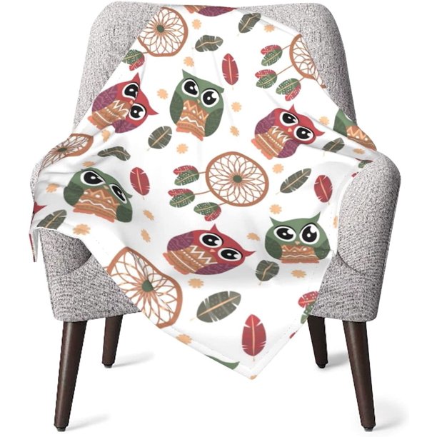 Cute Owls Feather Bohemia Baby Blankets Soft Warm Fuzzy Plush Bed Throw