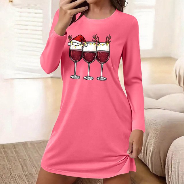 Camisón corto de manga larga y cuello redondo para mujer, bata de baño holgada de invierno para el hogar, bata de poliéster para mujer.