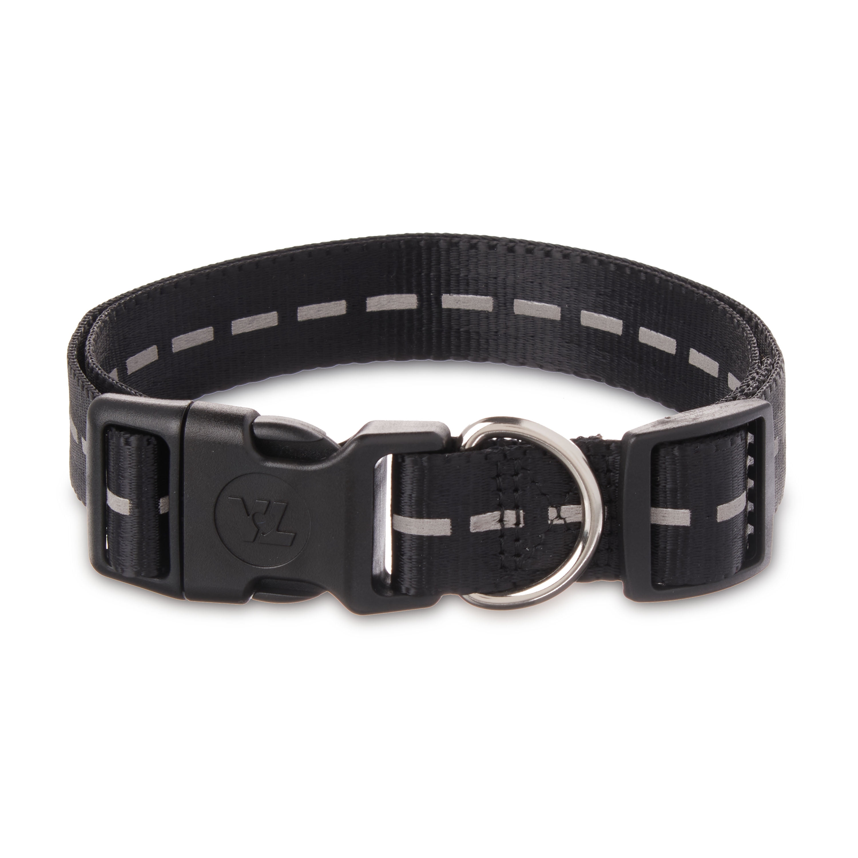 (3 pack) Vibrant Life Reflective Polyester Adjustable Dog Collar, Black, Large