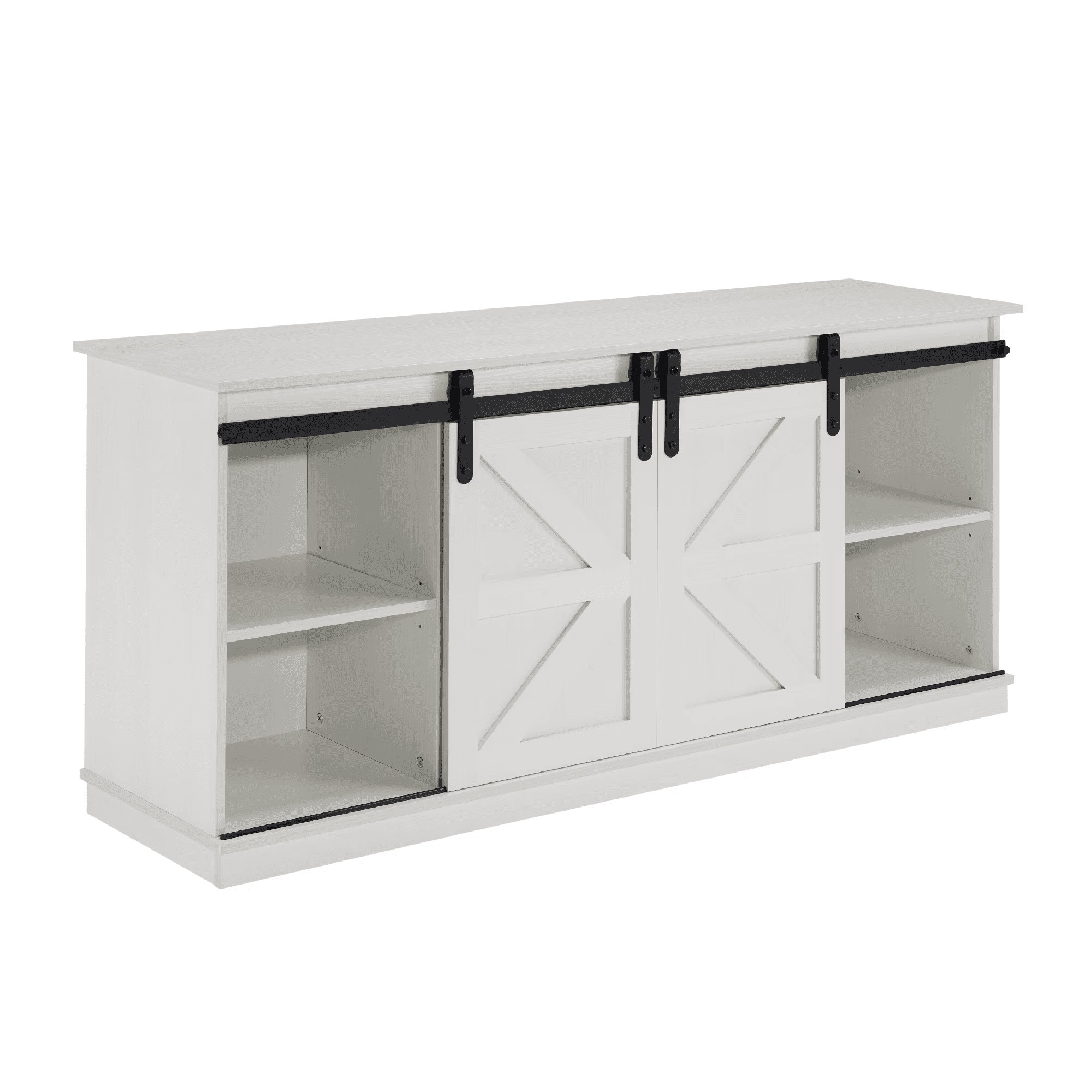 MAYEERTY 58" Farmhouse TV Stand with Sliding Barn Doors, Storage Cabinets for TVs Up to 65", White