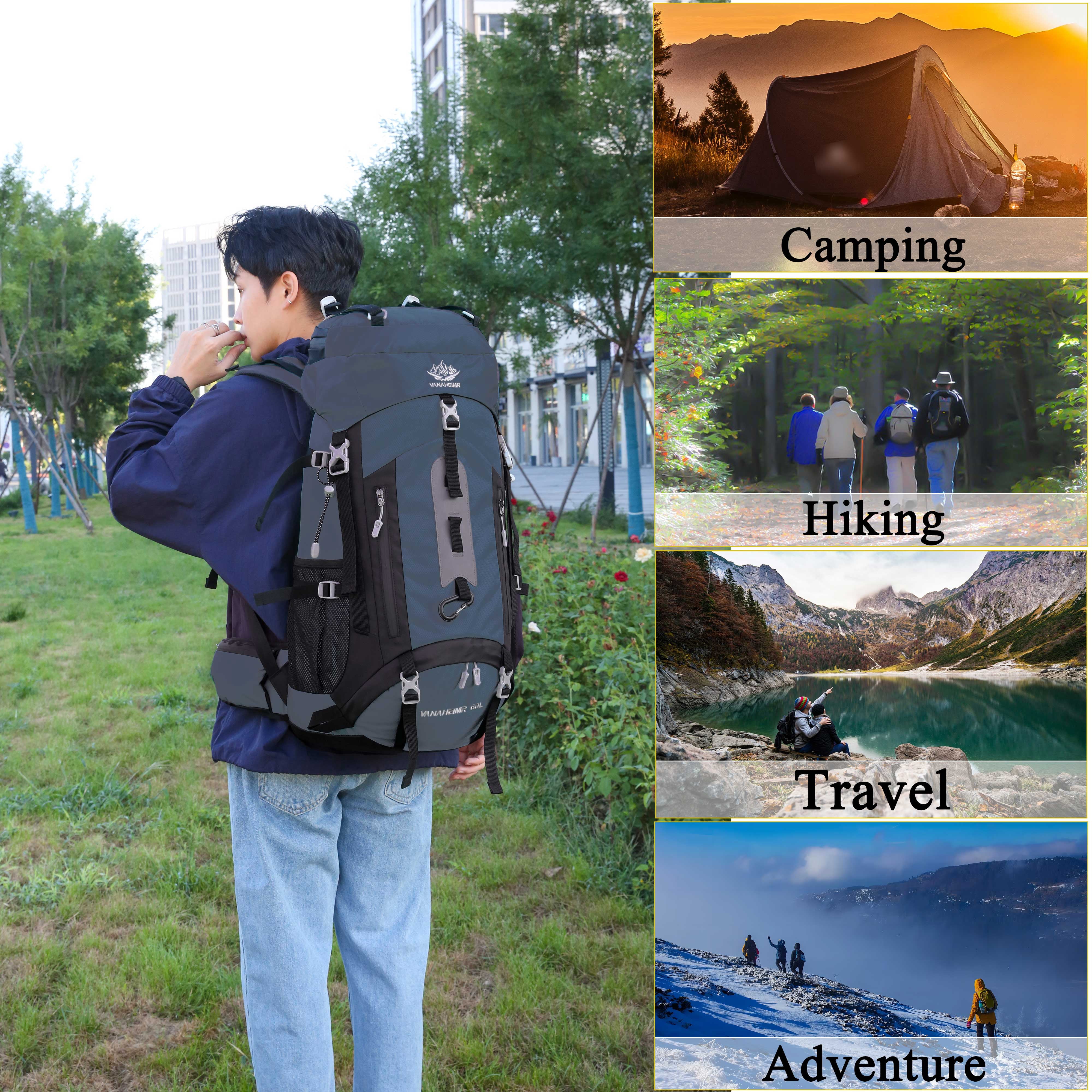 60L Travel Hiking Camping Backpack with Rain Cover, Backpack Water Resistant,Large Backpack for Men Women
