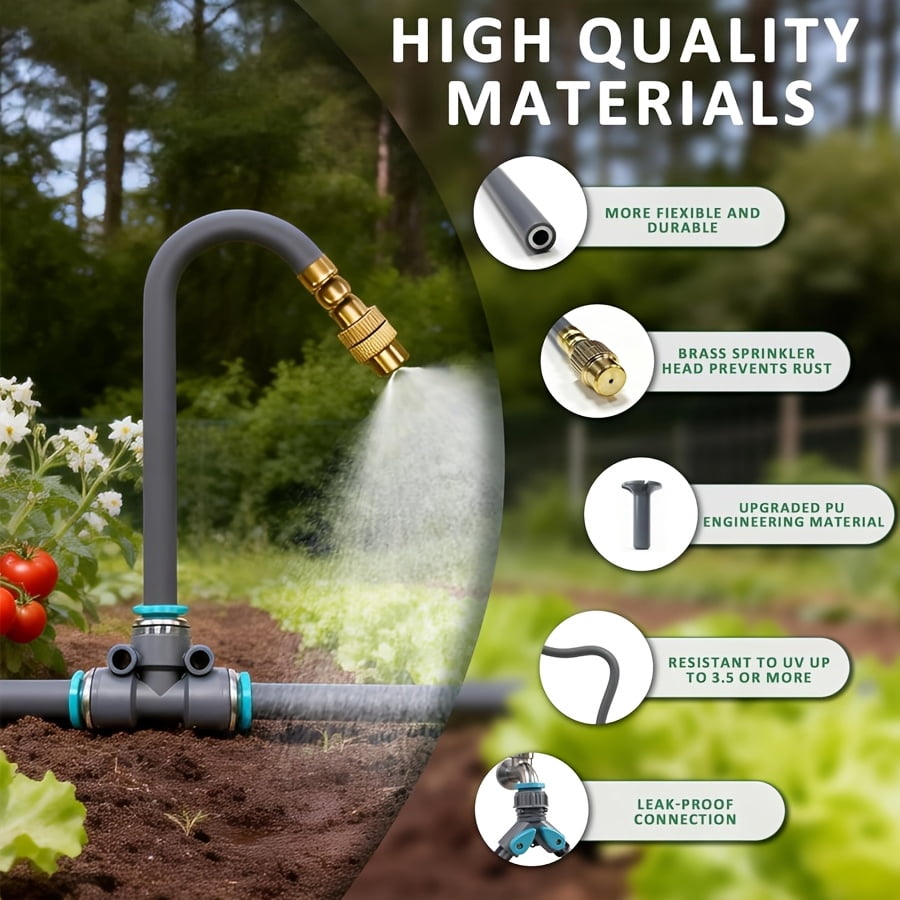 200ft Drip Irrigation System, Upgraded Garden Watering Kit with 32 Adjustable Copper Nozzles, 360° Flexible Drip Irrigation Kit Automatic Watering System for Garden, Automati