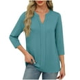 thumbnail image 2 of JDQJBZ Summer Womens Tops,3/4 Sleeves Tops For Women Casual Tops For Women Solid Color V Neck Basic Spring Summer Layering Daily Wear T Shirts For Women, 2 of 5