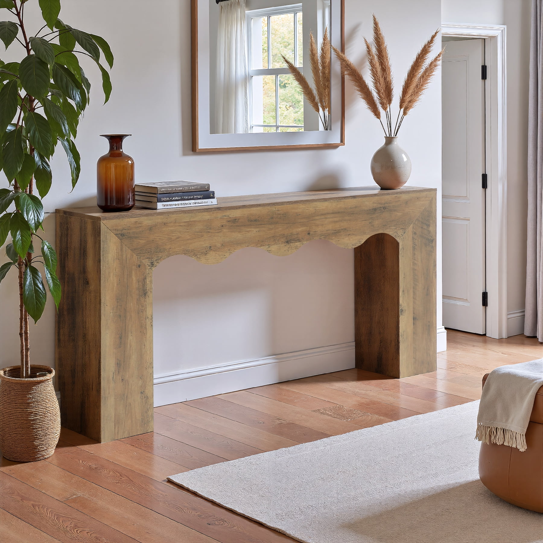 Tribesigns 63" Farmhouse Console Table, Wooden Couch Table Behind Sofa with Storage, Long Entryway Sofa Station, Narrow Console Stand with Base, Hallway Stand for Entryway, Living Room, Rustic Brown