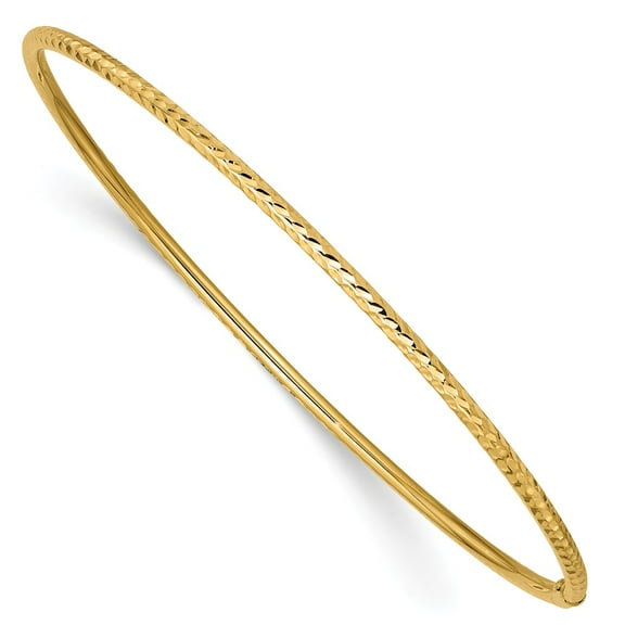 14K Yellow Gold bracelet Bangle Diamond-cut 2 mm 2mm Tube Slip-on
