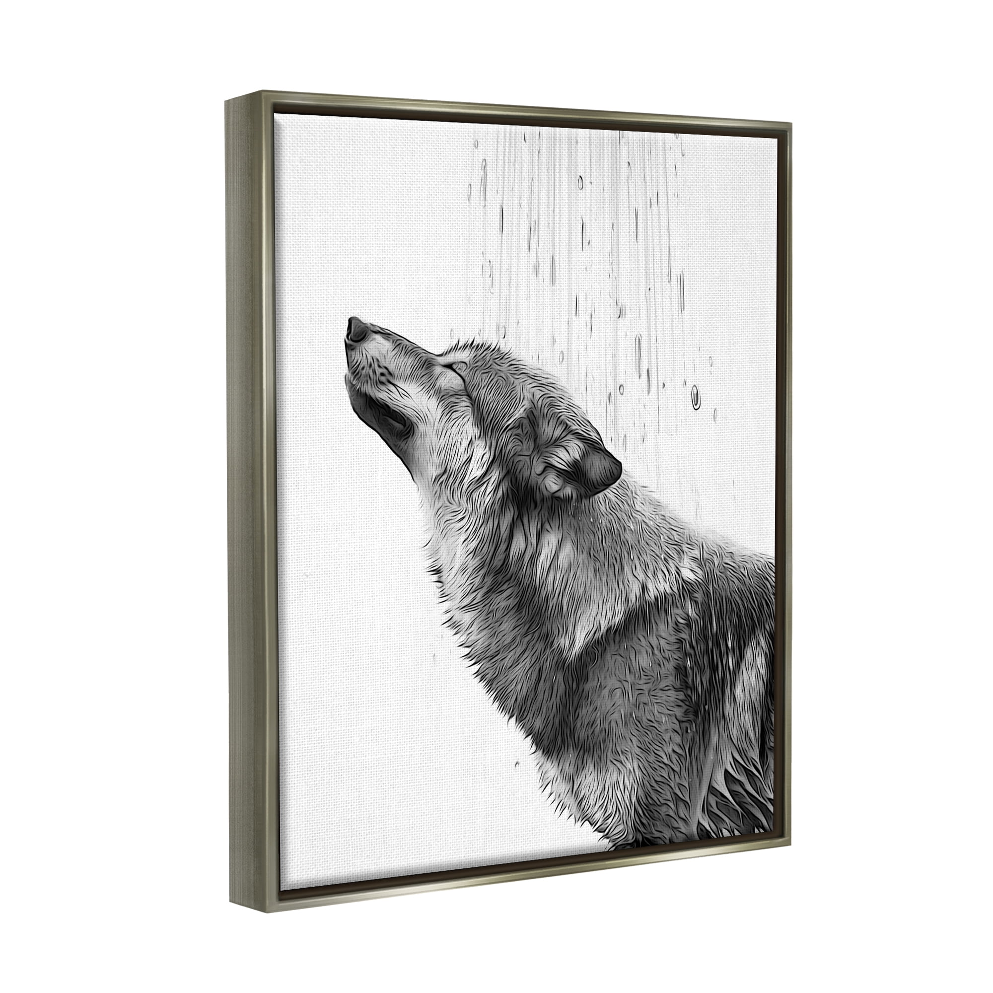Stupell Industries Wolf in Bathroom Splash Animals & Insects Painting Gray Floater Framed Canvas Art Print Wall Art, 17 x 21